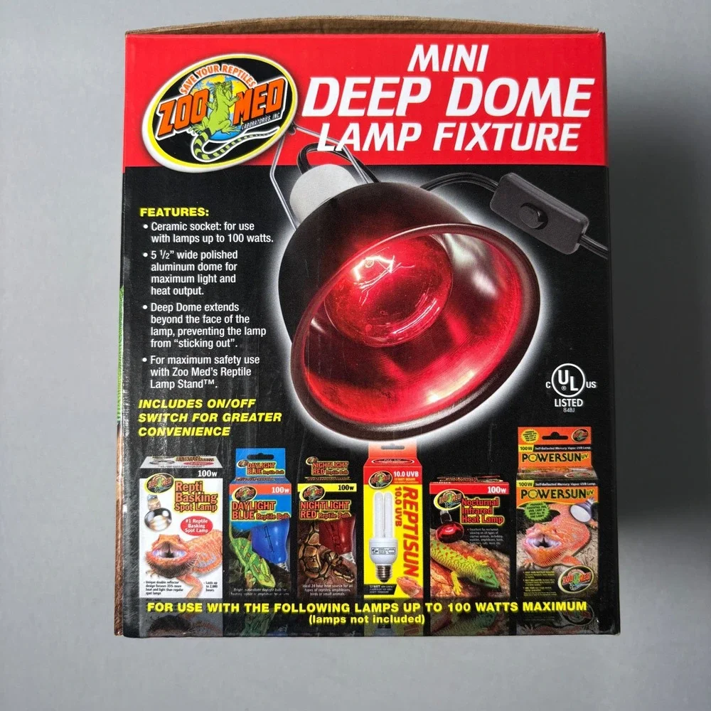 Zoo Med Mini Deep Dome Lamp Fixture LF-18 Black 5.5 Inch 100W Max